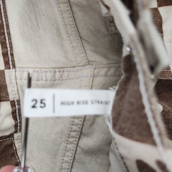 Pacsun Jeans Womens 25 High Rise Straight Leg Eco Flower Plaid Button Fly Frayed - Picture 12 of 13